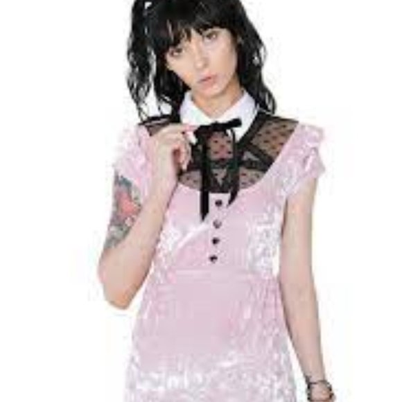 🆕 Killstar "Delana Crushin' Doll" Pink Velvet Babydoll Dress - Picture 5 of 15